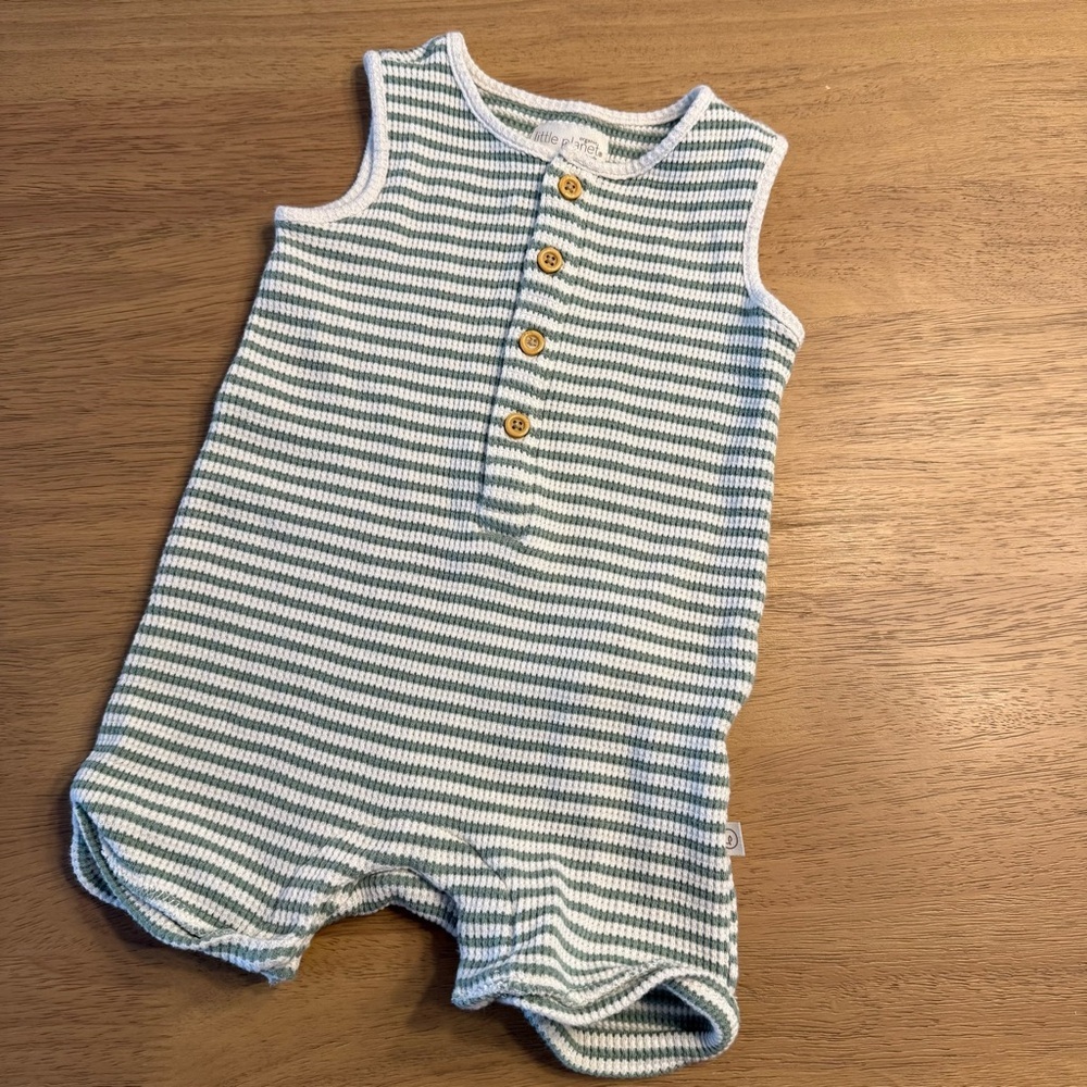 Adorable Striped Green and White Kids One Piece 18M